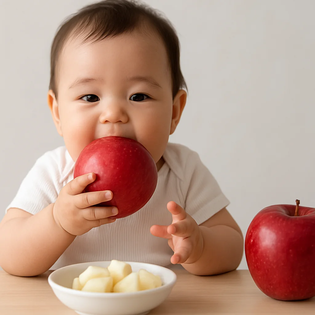 Infographic highlighting the nutritional benefits of apples for babies in the context of healthy eating and development