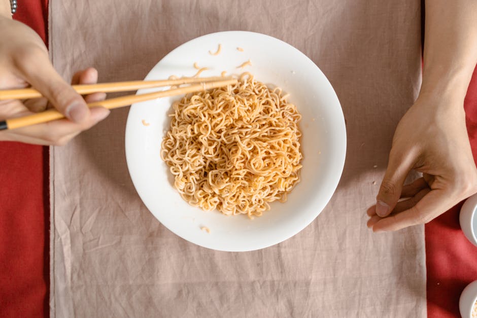 A bowl of noodles at a Singapore hawker centre